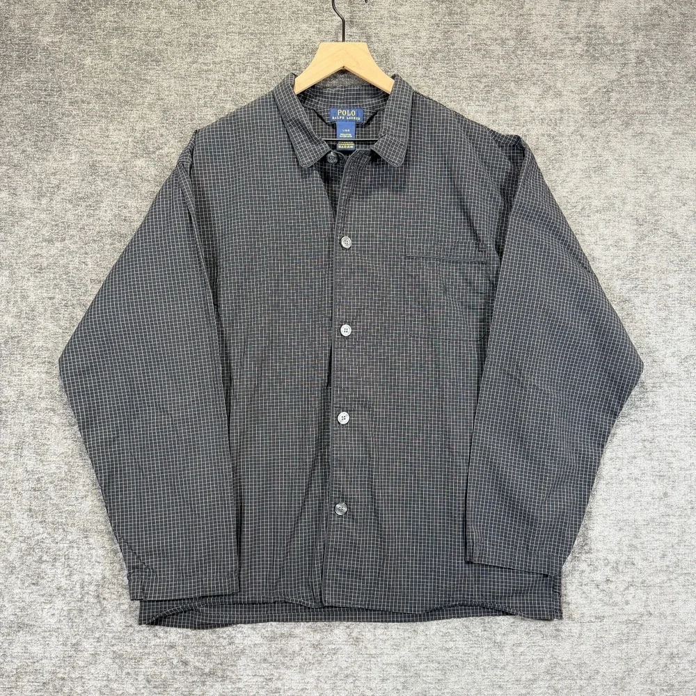 Polo Ralph Lauren Pajama Top Sleepwear Button Up Black Grid Check L